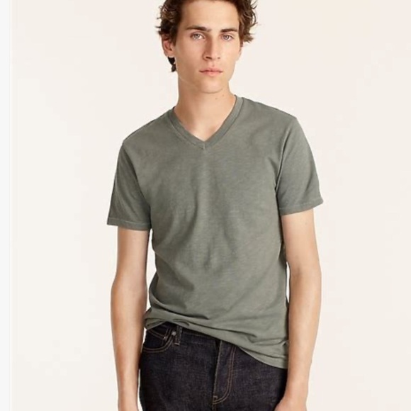 J. Crew Mens Slim Garment dyed slub cotton V neck T Shirt AU910 Green S - Picture 1 of 5